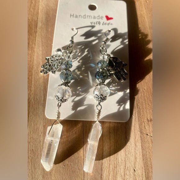 Silver and Blue Crystal Earrings - Picture 3 of 5